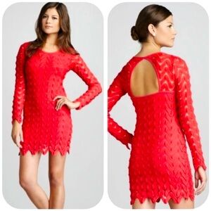 Free People wild thing red mini dress lace crochet knit longsleeve Medium M